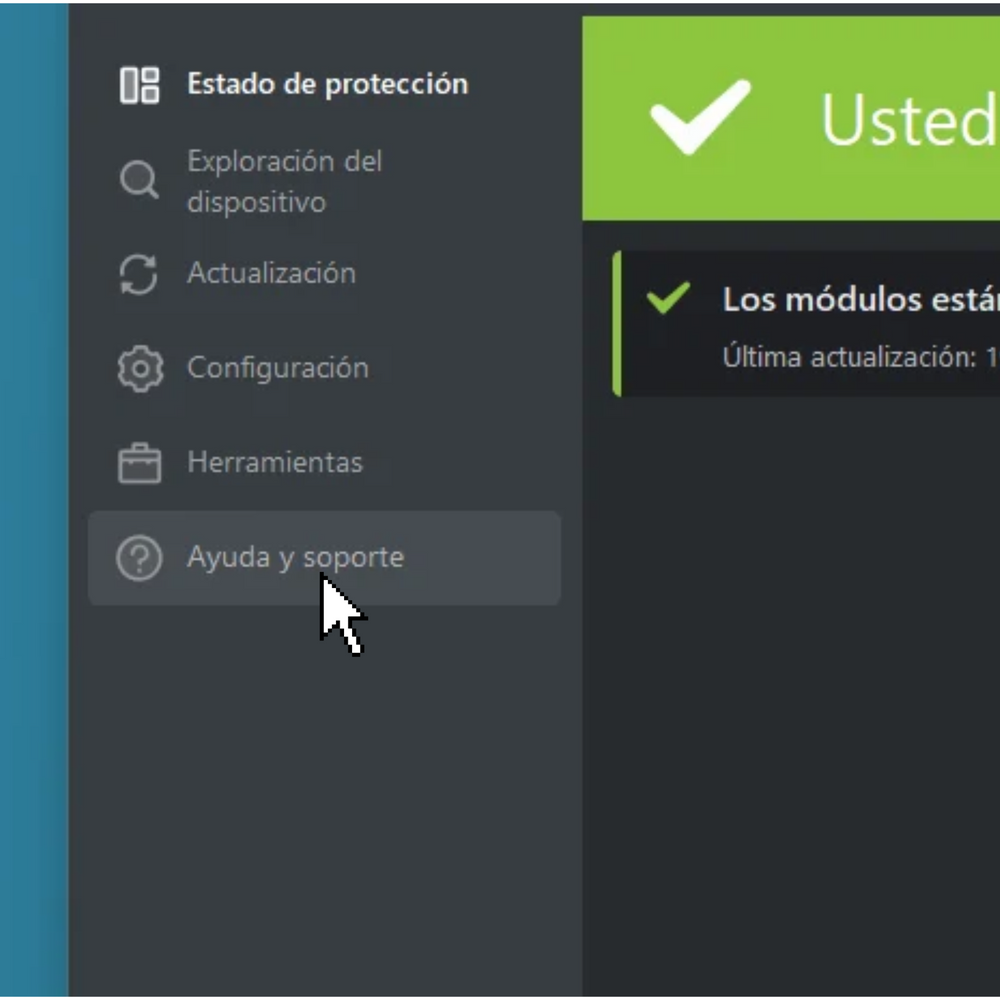 2. En el menú principal, haz clic en la sección Ayuda y soporte.